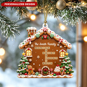 Personalized Gingerbread House Christmas Acrylic Ornament - Custom Family Names