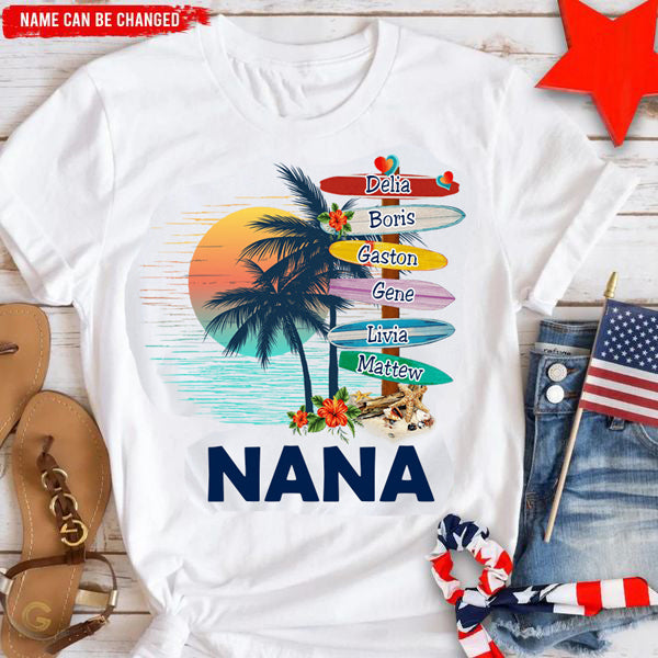 Personalized Grandma Mom Surfboards Summer T-shirt, Custom Grandma And Kids