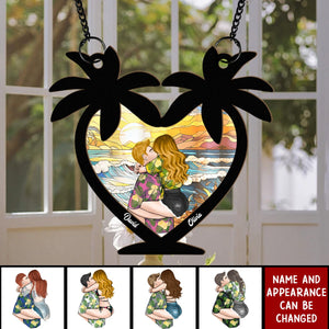 Beach Couple - Personalized Window Hanging Suncatcher Ornament