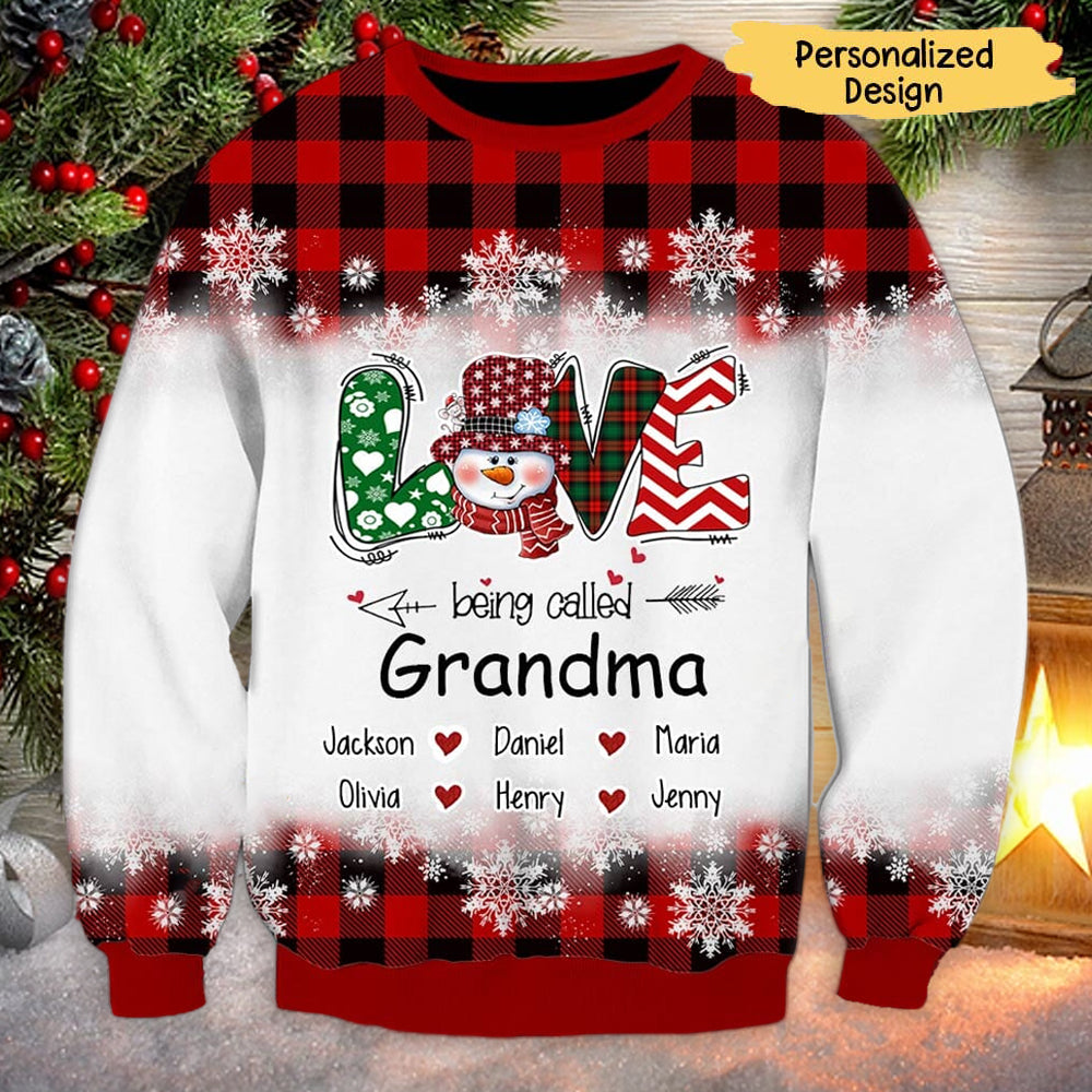 Love Being Called Grandma Snowman Personalized Christmas Sweatshirt