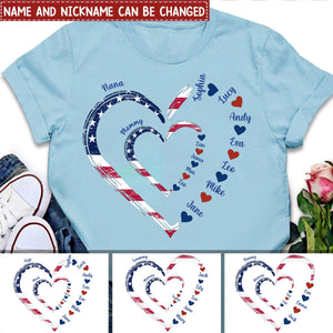 4th Of July Grandma Mom Kids Heart In Heart Personalized Shirt