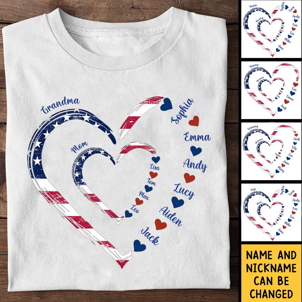 4th Of July Grandma Mom Kids Heart In Heart Personalized Shirt