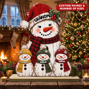 Rustic Grandma Grandkids Snowman - Personalized 2-Layered Wooden Plaque - Christmas Decor For Grandma, Mom