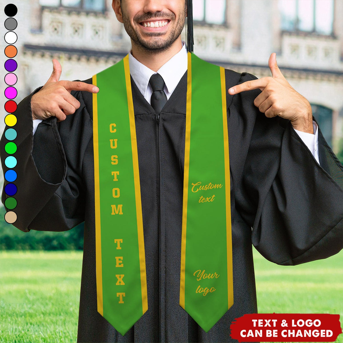 Personalized School Logo Text Grad Graduation Stole Sash