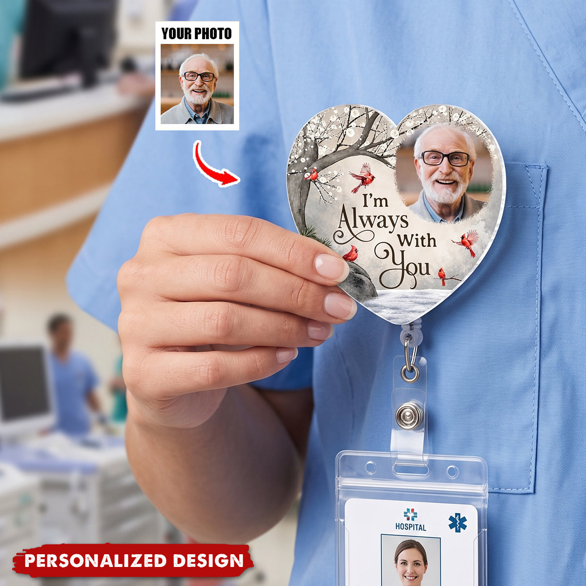 Custom Photo Acrylic Badge Reel - Personalized Memorial Sympathy Gifts For Loss Of Mom, Dad - Gone From Sight Not From Heart