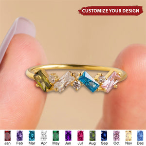 Custom Baguette Gemstone Ring - Personalized Mothers Ring with Birthstones