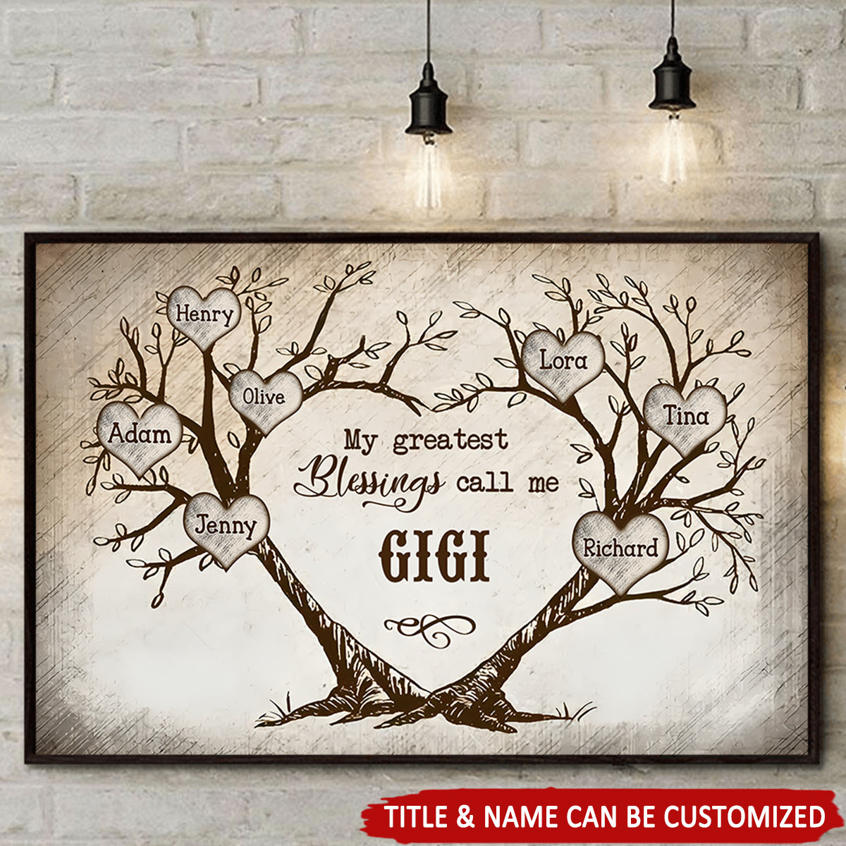 Heart Shaped Tree Vintage Personalized Canvas, Gift For Grandma Nana