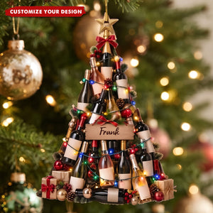 Personalized Wine Bottles Christmas Tree Ornament - Custom Name Drinker Decor