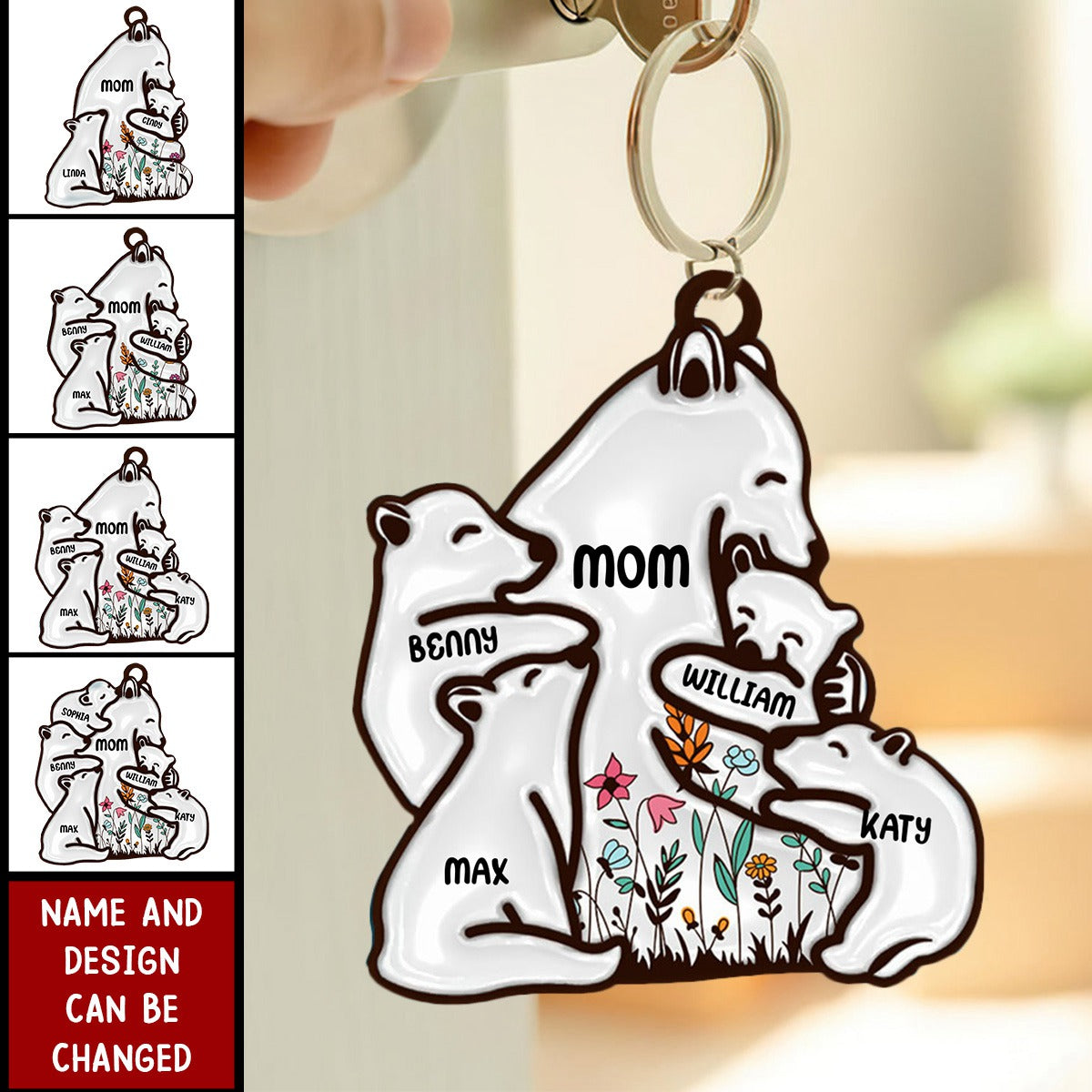 Floral Mama Bear Loving Gift For Mom - Personalized Acrylic Keychain