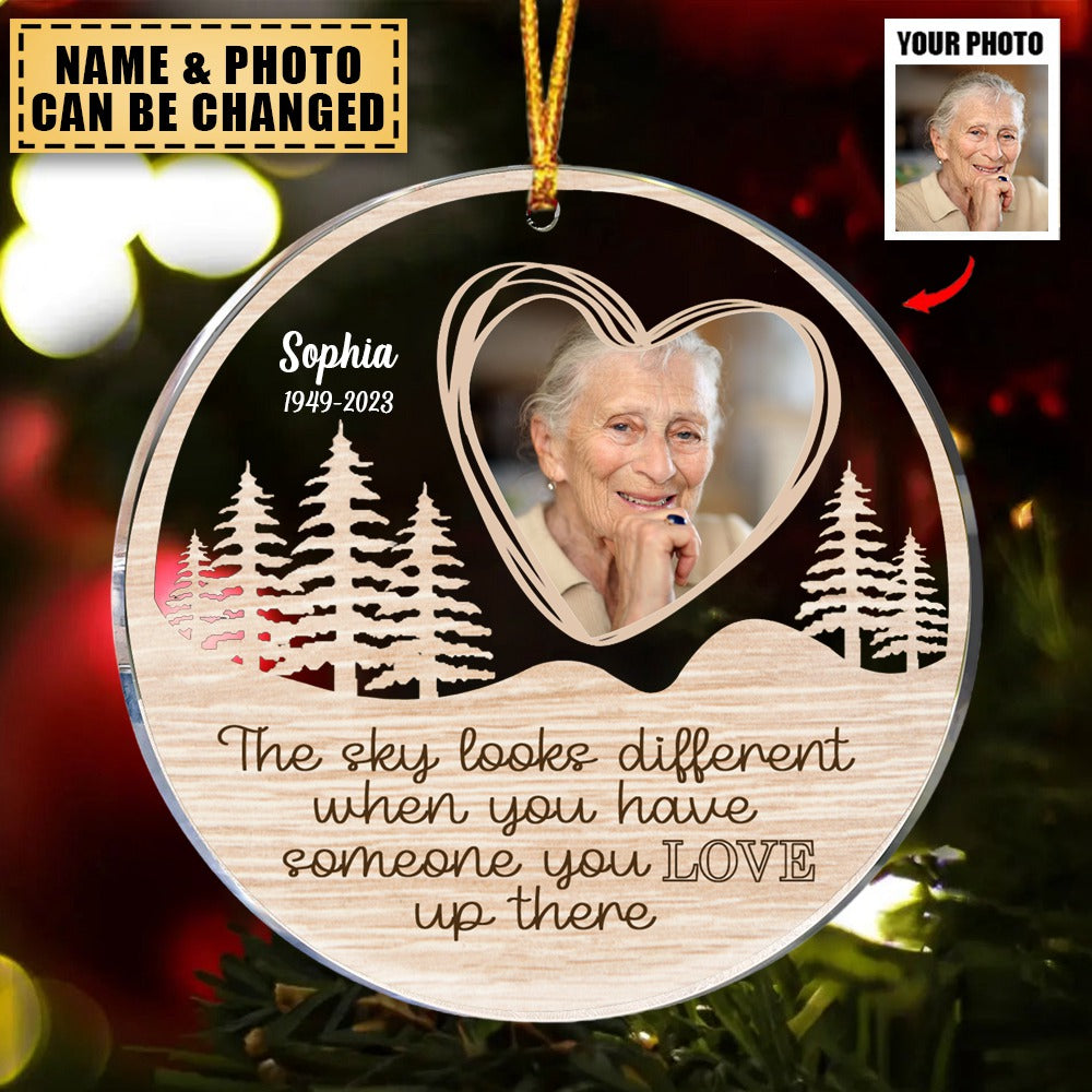 Family - Custom Photo The Sky Looks Different - Personalized Acrylic Circle Ornament