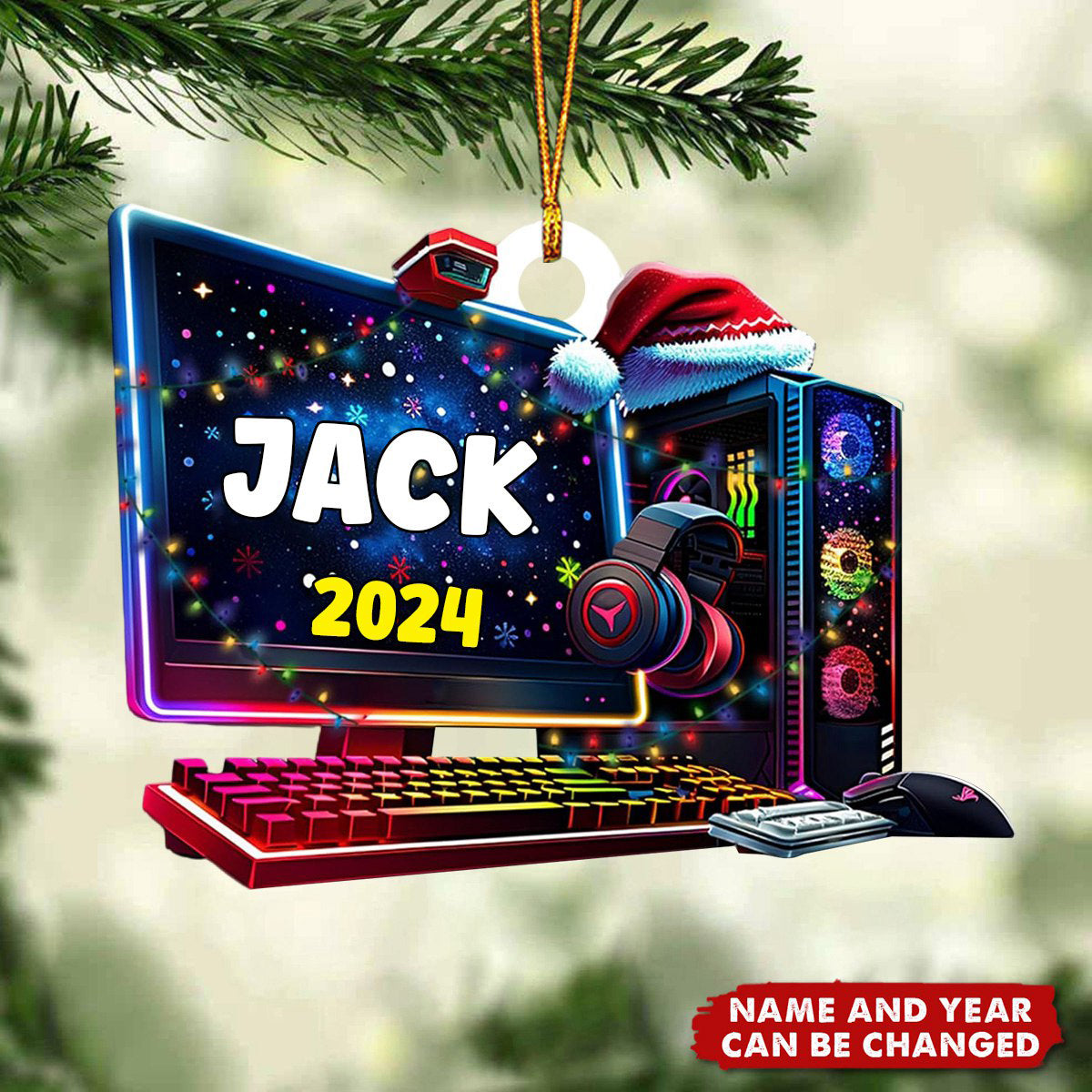 Personalized Name PC Computer Ornament Christmas, Shape Flat Christmas Ornament for Gamer, Gaming Gamer Christmas Ornament Gift for Boys
