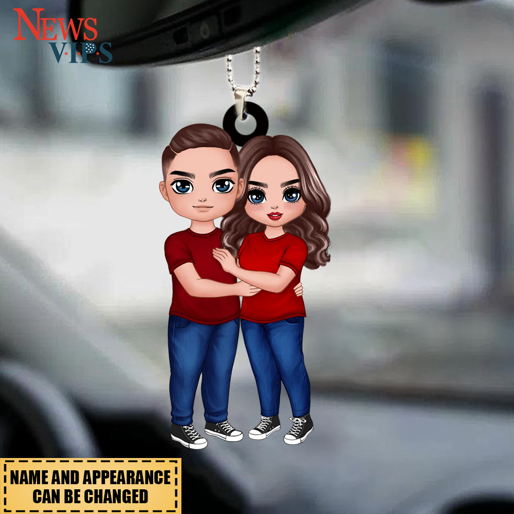 Doll Couple Hugging - Personalized Ornament - Anniversary Gift For Couple - Gift For Him - Gift For Her