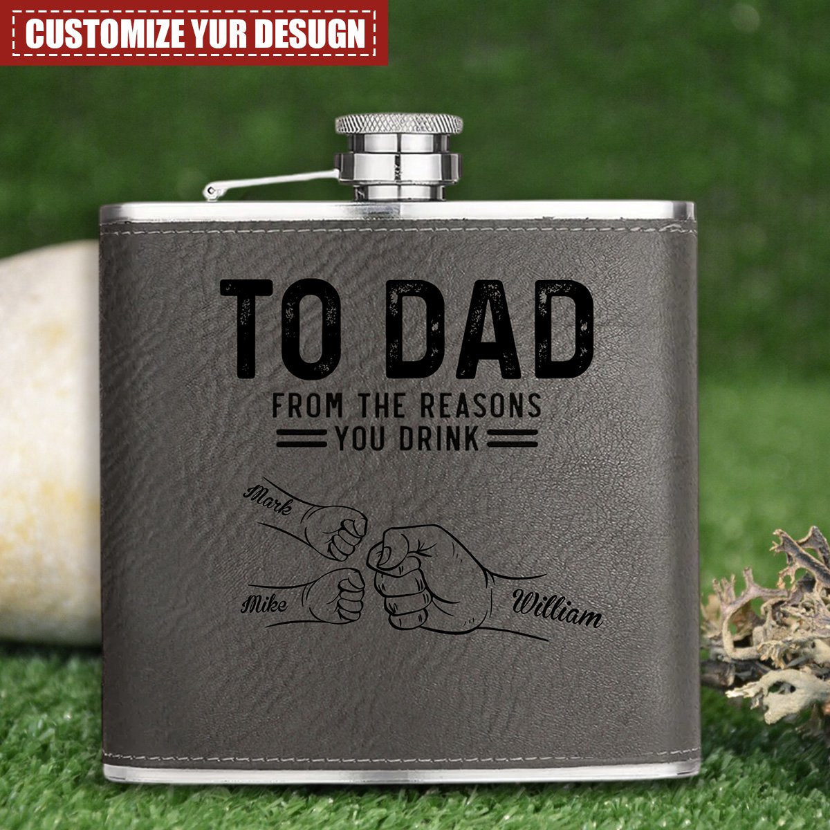 To Dad From The Reasons You Drink - Personalized Leather Bottle