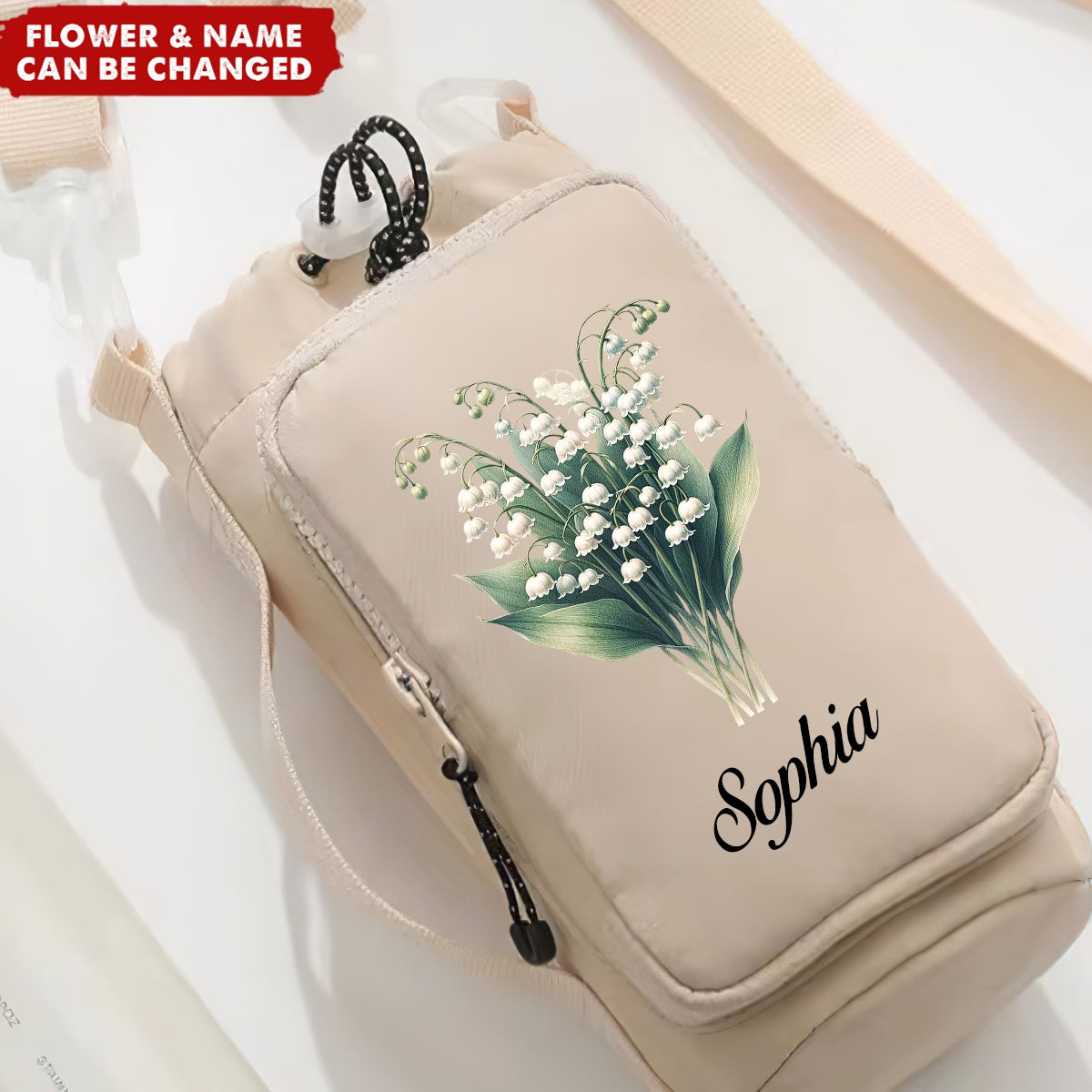 Personalized Birth Flower Travel Water Bottle Phone Crossbody Bag