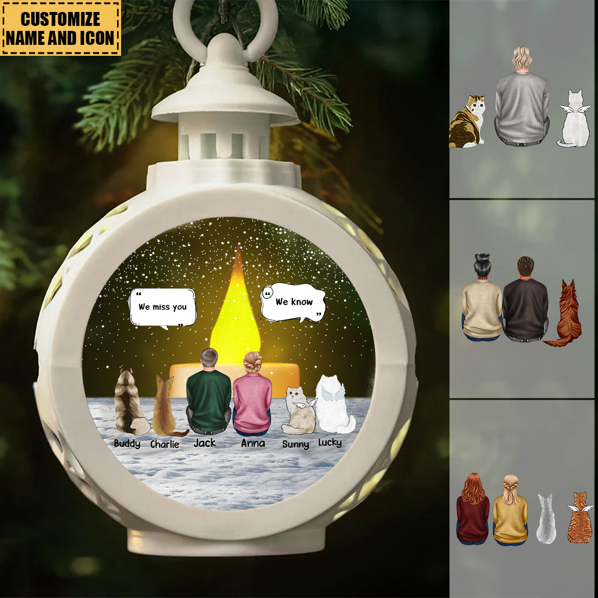 We're Always With You - Memorial Personalized Pet Candlelight Lantern Ornament - Christmas Sympathy Gift