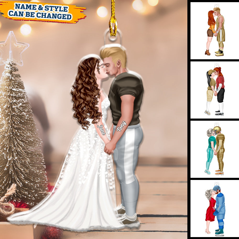Personalized Baseball Basketball Football Ice Hockey Couple Acrylic Christmas Ornament, Gift For Him/Her
