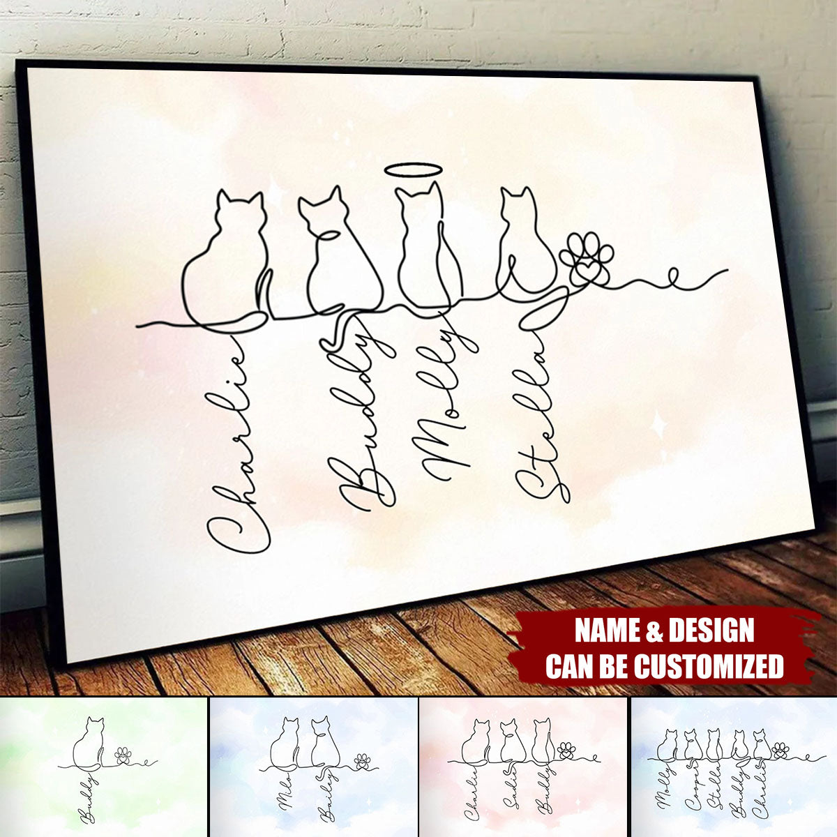 Cat Line Art Gift For Cat Lovers - Personalized Poster