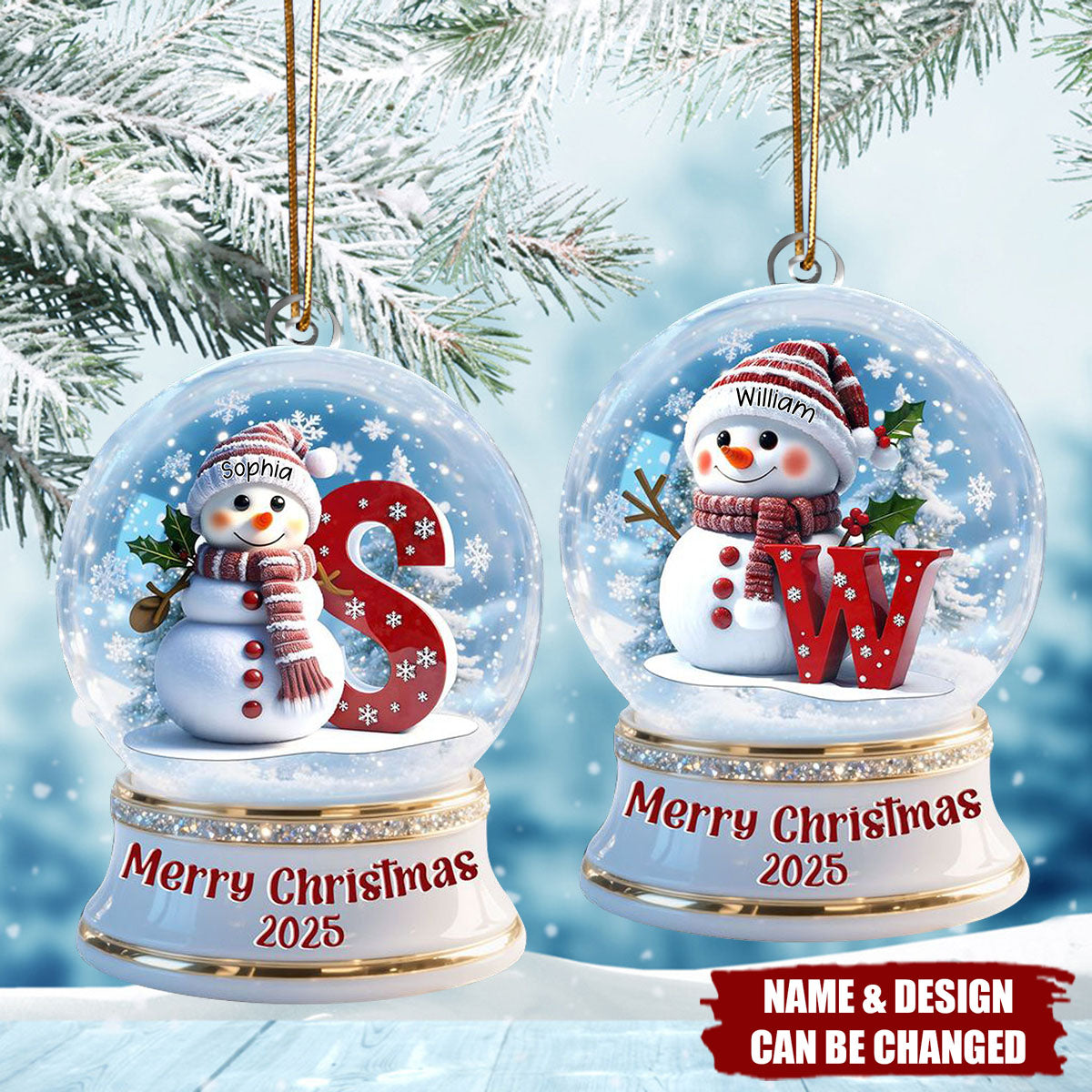Snow globe Snowman Merry Christmas - Personalized 1-Layer Acrylic Ornament