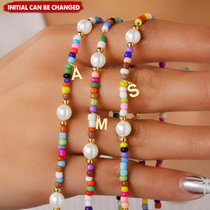 Pearl Beaded Choker Personalized Colorful Letter Initial Necklace