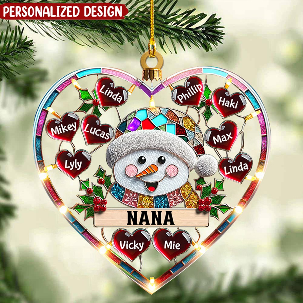 Sparkling Grandma Mom Snowman Heart Kids Personalized Ornament