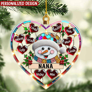 Sparkling Grandma Mom Snowman Heart Kids Personalized Ornament