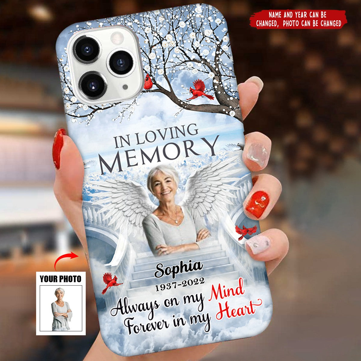Memorial Upload Photo Wings Heaven, In Loving Memory A Big Piece Of My Heart Lives In Heaven Personalized Phone Case