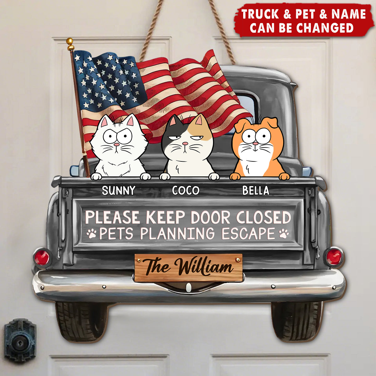Cat Planning Escape With A Truck - Cat Personalized Home Decor Wood Sign - House Warming Gift