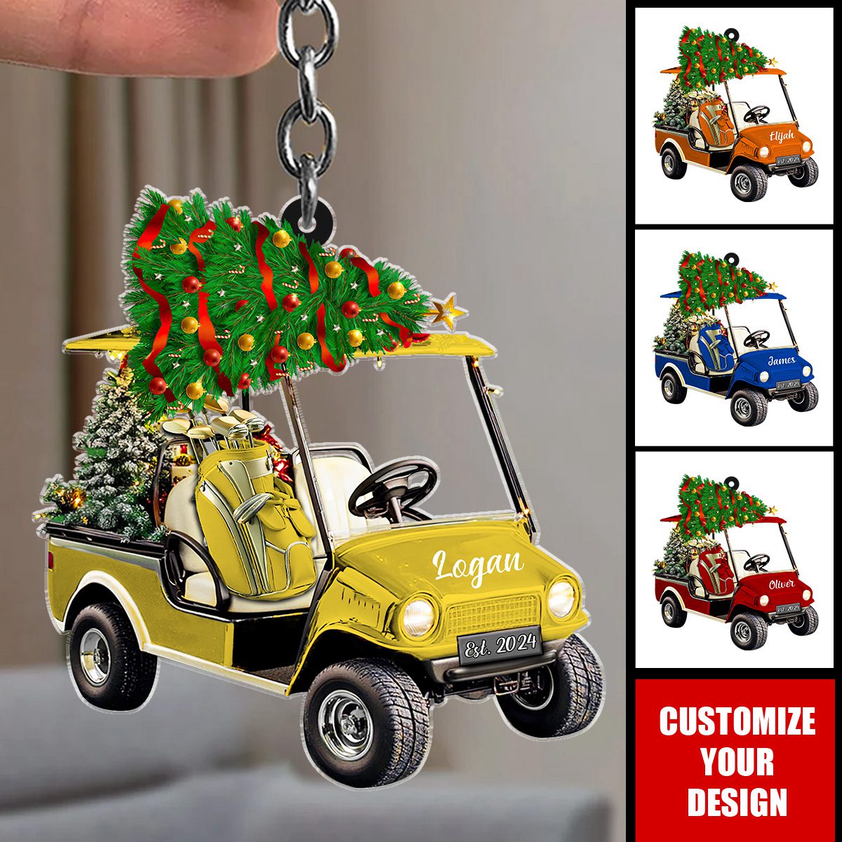 Personalized Golf Cart Acrylic Keychain, Christmas Gift For Golfer