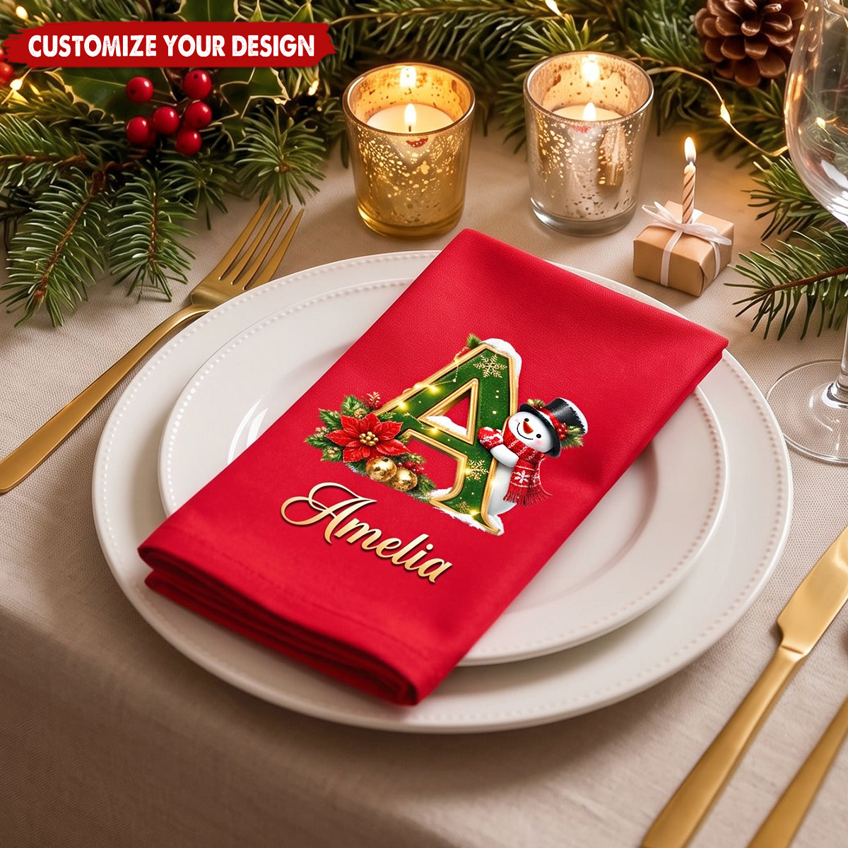 Custom Snowman Cotton Napkin - Personalized Christmas Birthday Gifts - Gathered Together With Joy