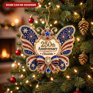 Custom Name USA 250th Anniversary Butterfly Acrylic Ornament