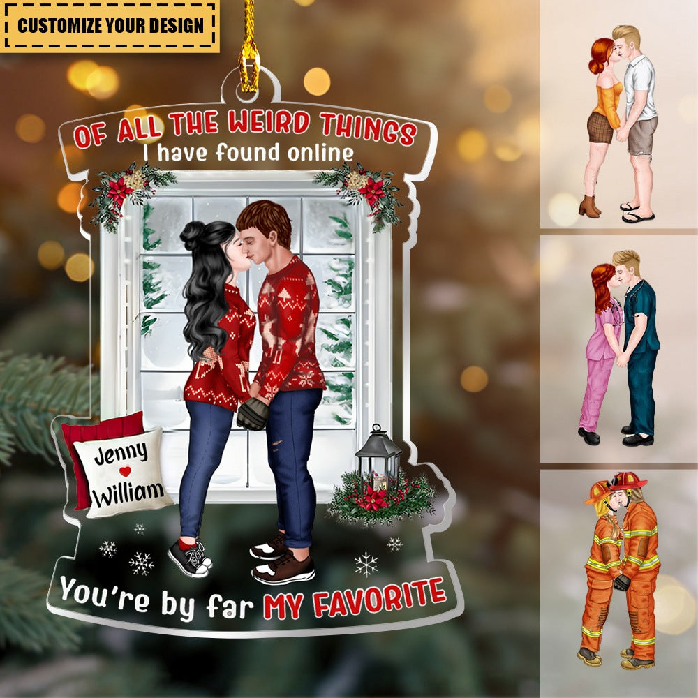 You're By Far My Favorite, Personalized Kissing Couple Ornament, Christmas Gift For Couple