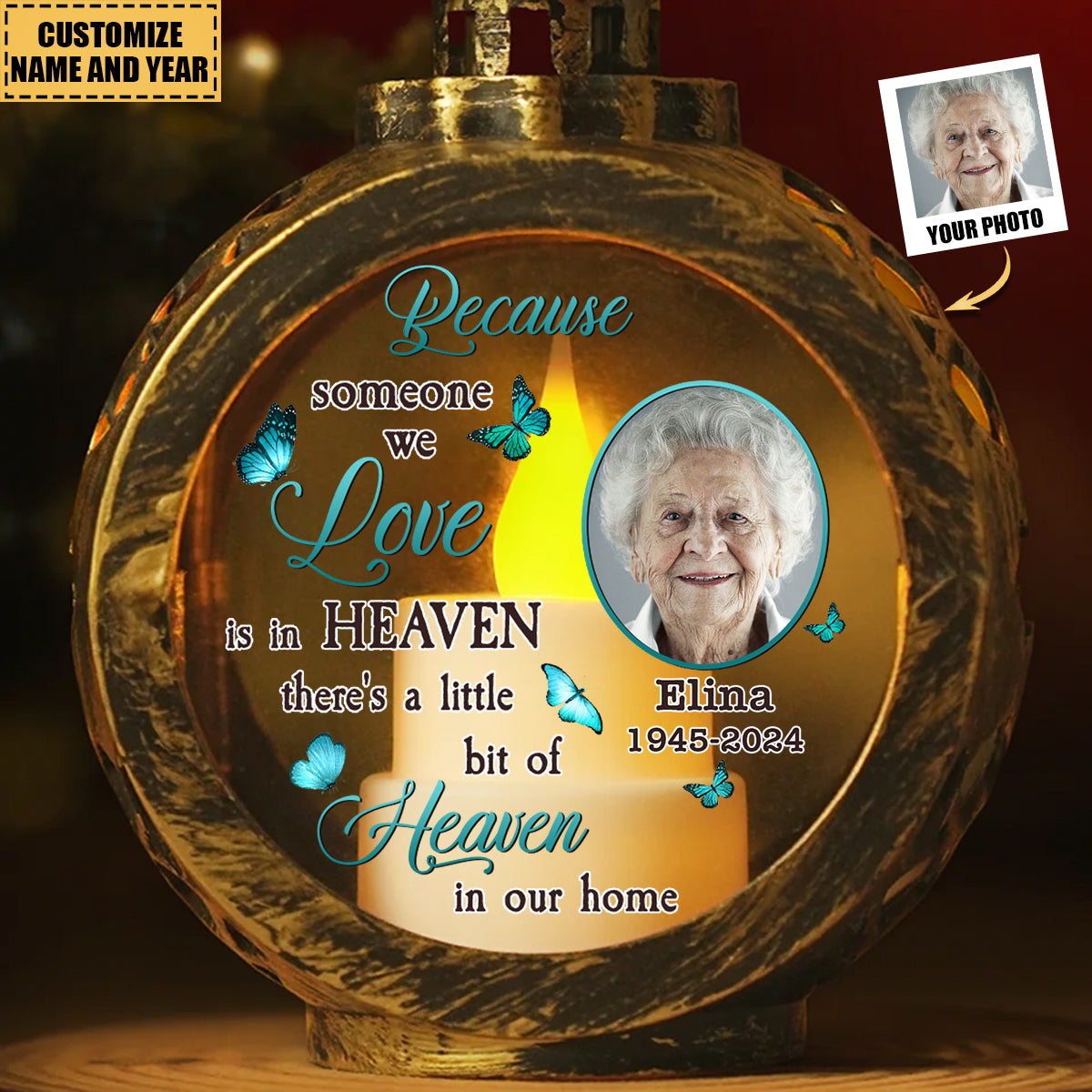 Family Memorial - Personalized Photo Candlelight Lantern Ornament - Sympathy Gift