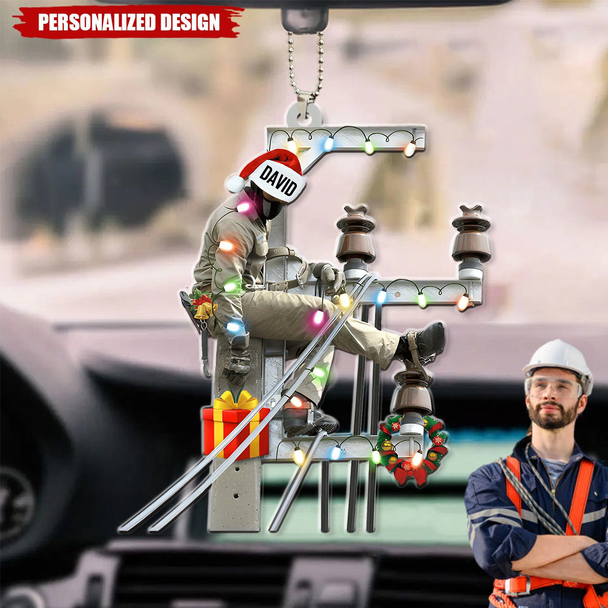 Lineman On The Pole - Personalized Acrylic Car Ornament