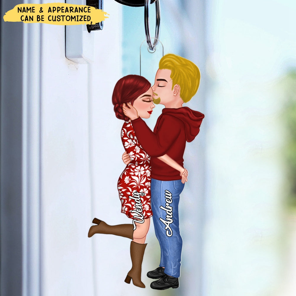 Kissing Forehead Couple Personalized Keychain, Gift For Him Her