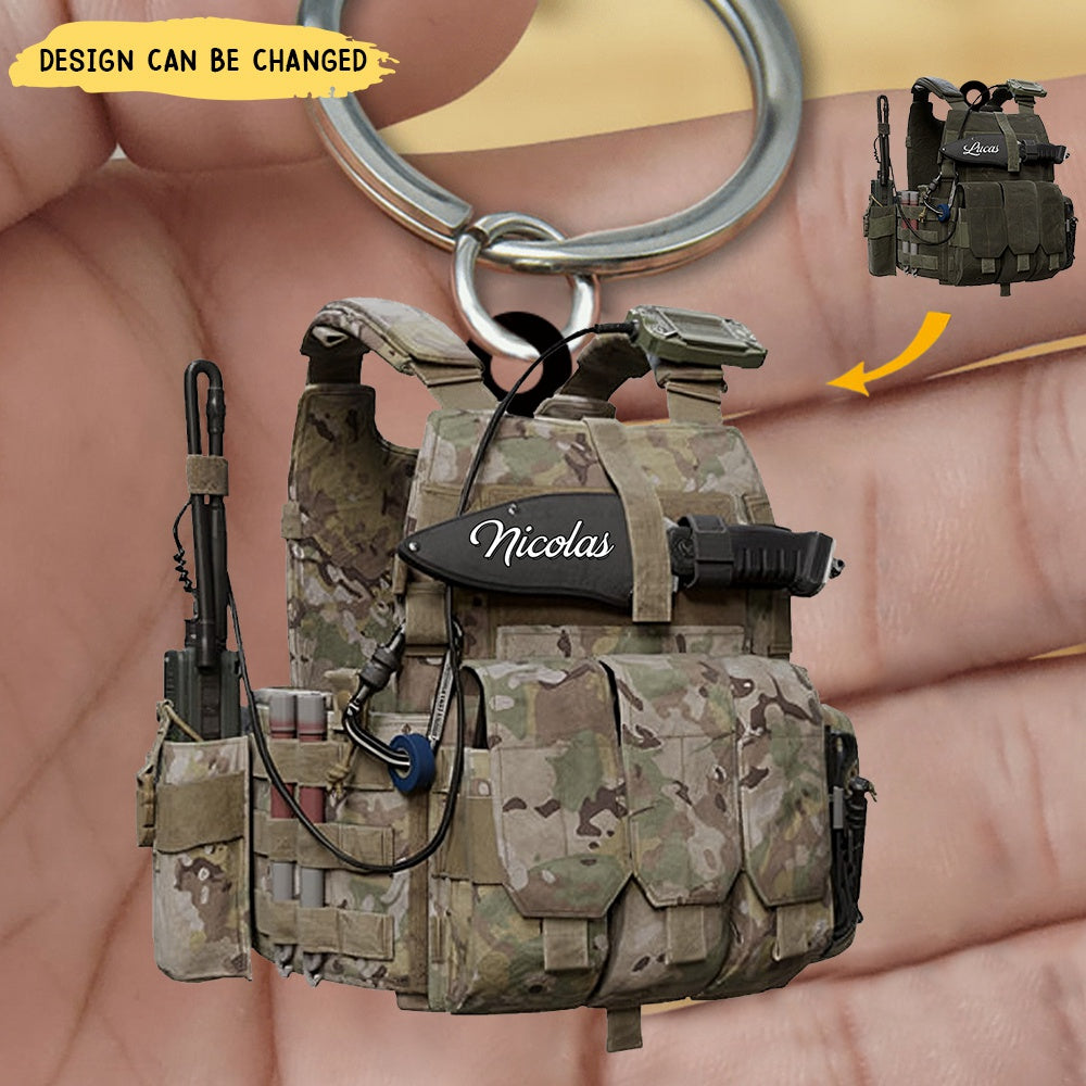 Tactical Vests Personalized Acrylic Keychain, Soldier Uniform Keychain, Military Accessories, Veteran Gift, Army Gift, Veteran Day Gift Idea
