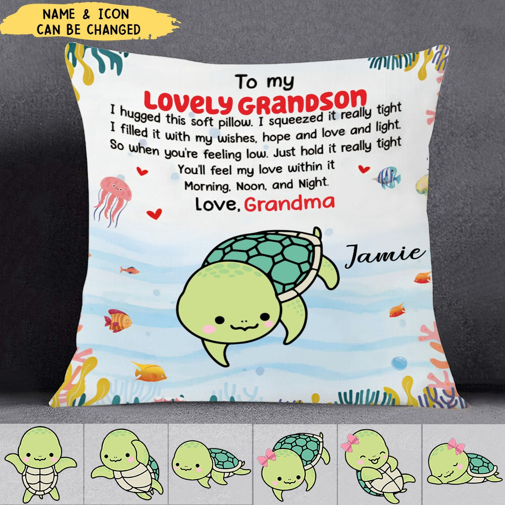 Personalized Custom Icon Turtle Hug This Pillow, Gift For Granddaughter Grandson, Gift For Daughter Son
