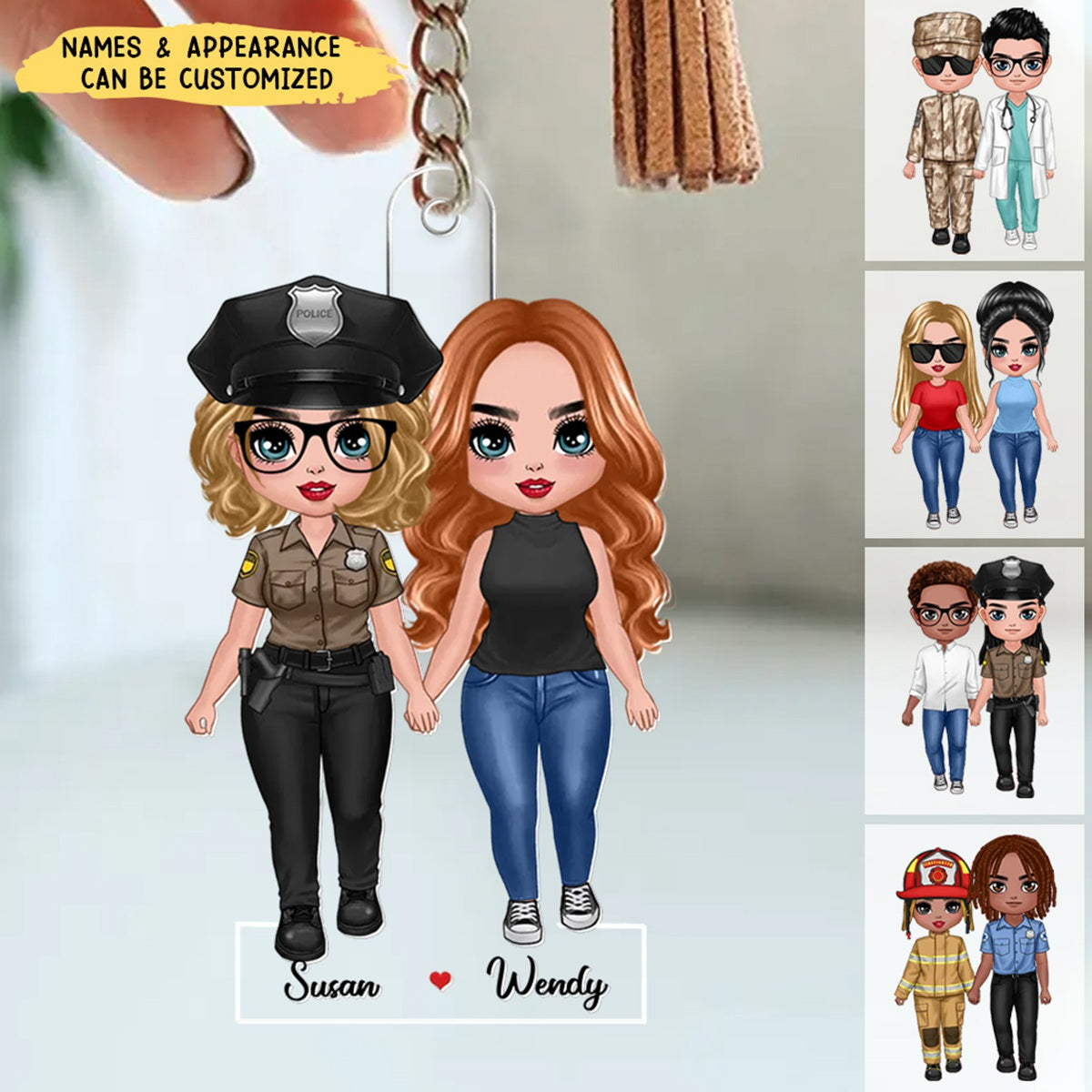 Occupation Standing Couple Personalized Acrylic Keychain, Gift For Couple Firefighter, Nurse, Police Officer