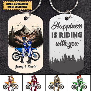 Happiness Is Riding With You, Couple Gift, Personalized Stainless Steel Engraved Keychain, Motor Couple Keychain