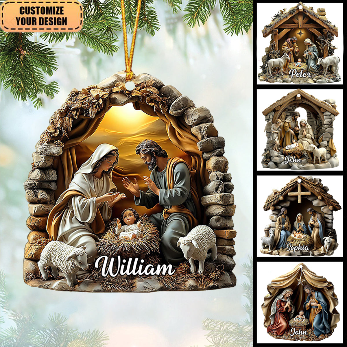 Personalized Name Nativity Scene Christmas Ornament