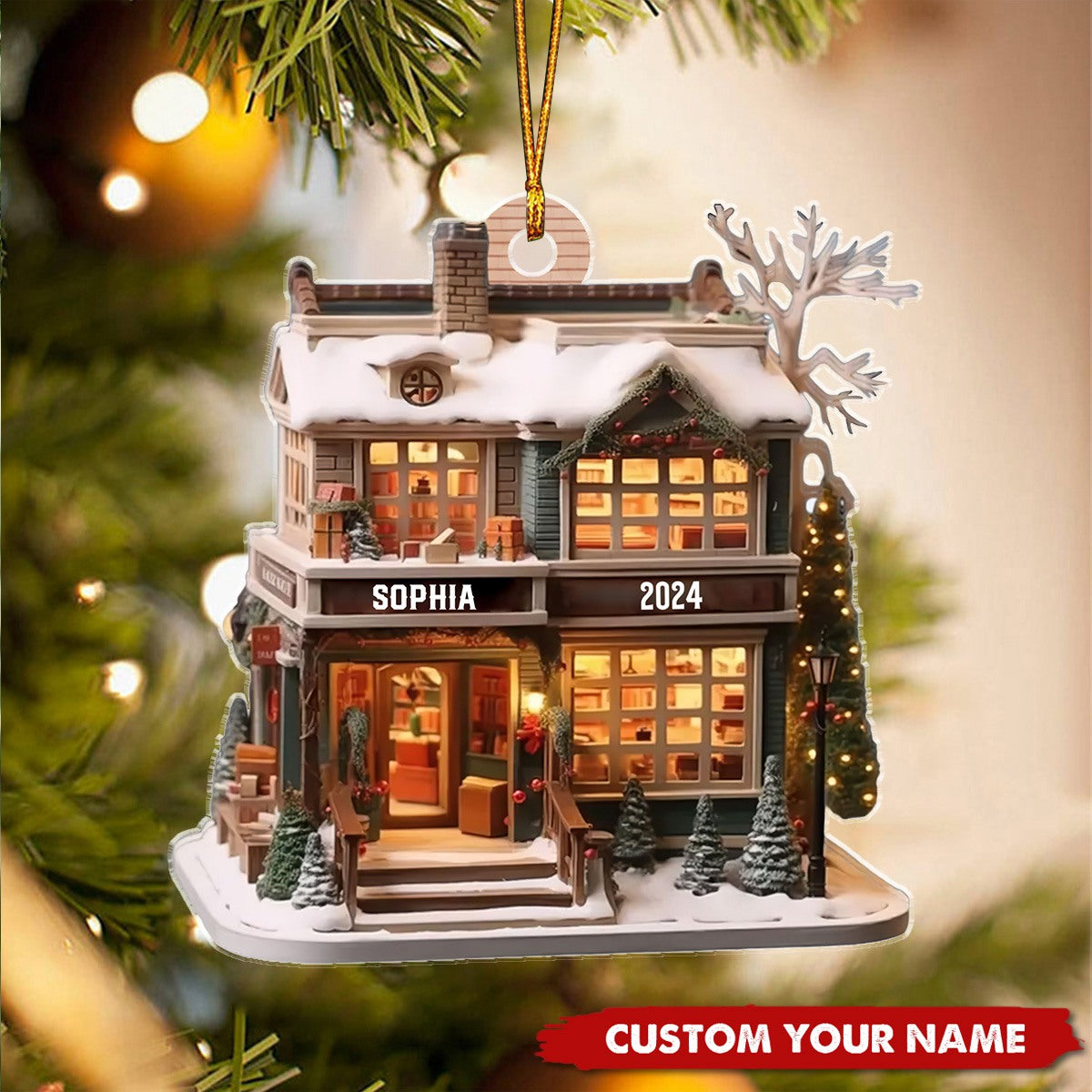 Personalized Bookstore Ornament, Book Lover Gifts, Librarian Ornament, Custom Name Bookshop Acrylic Ornament