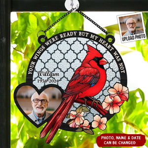 Personalized Memorial Photo Cardinal Butterfly Window Hanging Suncatcher Ornament