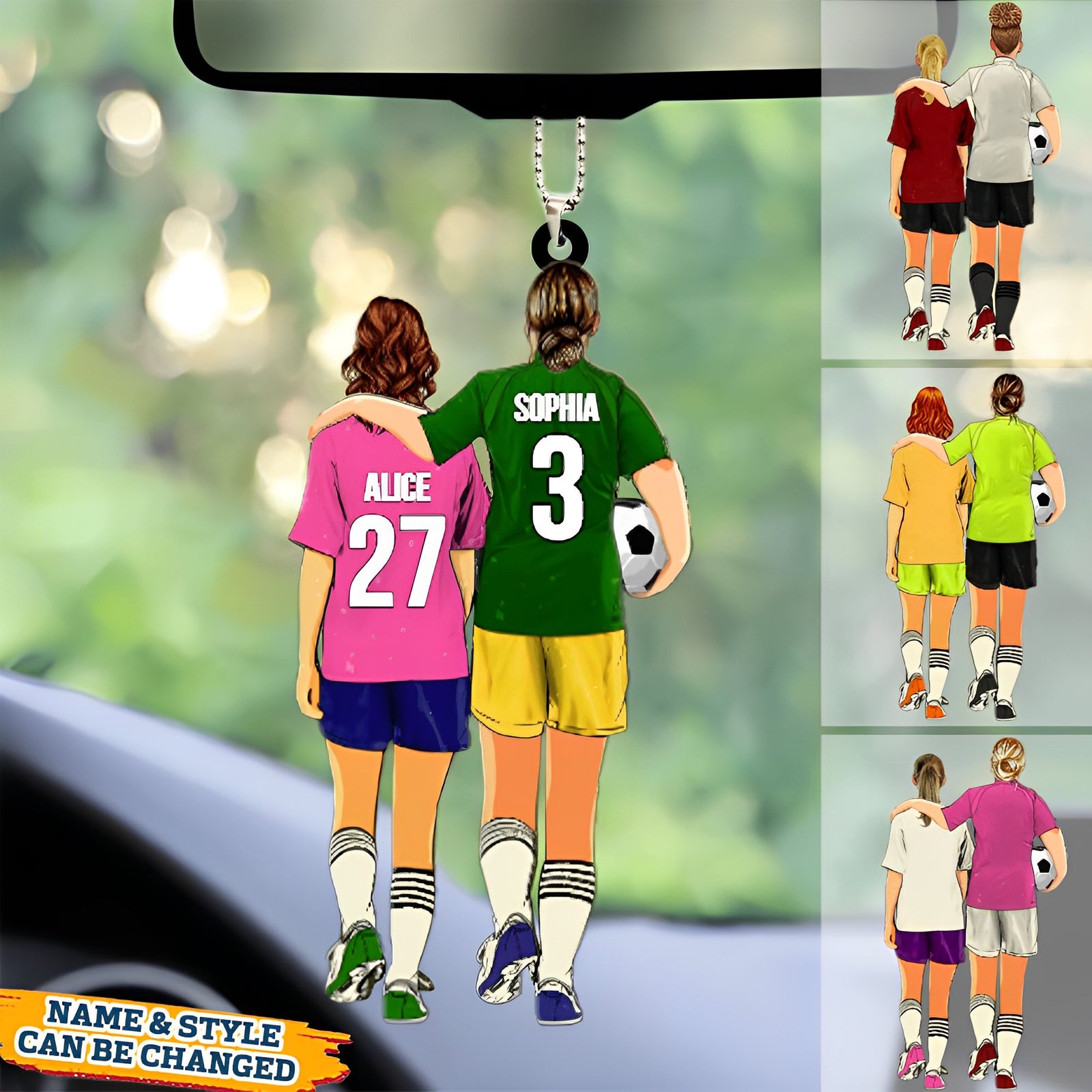 Personalized Female Soccer Player Acrylic Car Ornament For Soccer Mother and Daughter, Sister