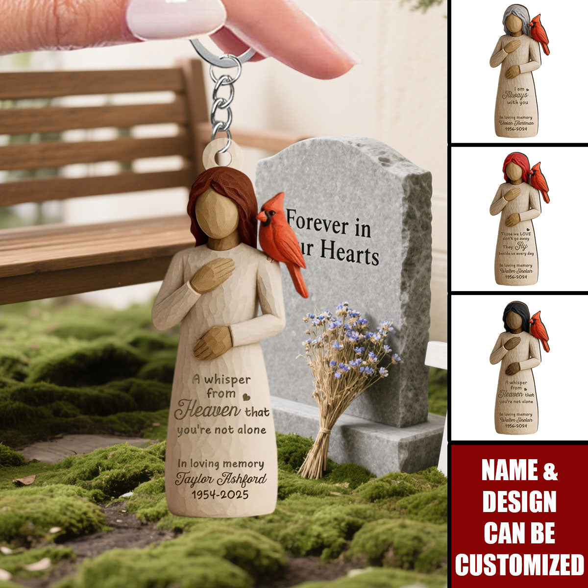 Always With You Cardinal & Woman Personalized Acrylic Keychain, Memorial Sympathy Gift