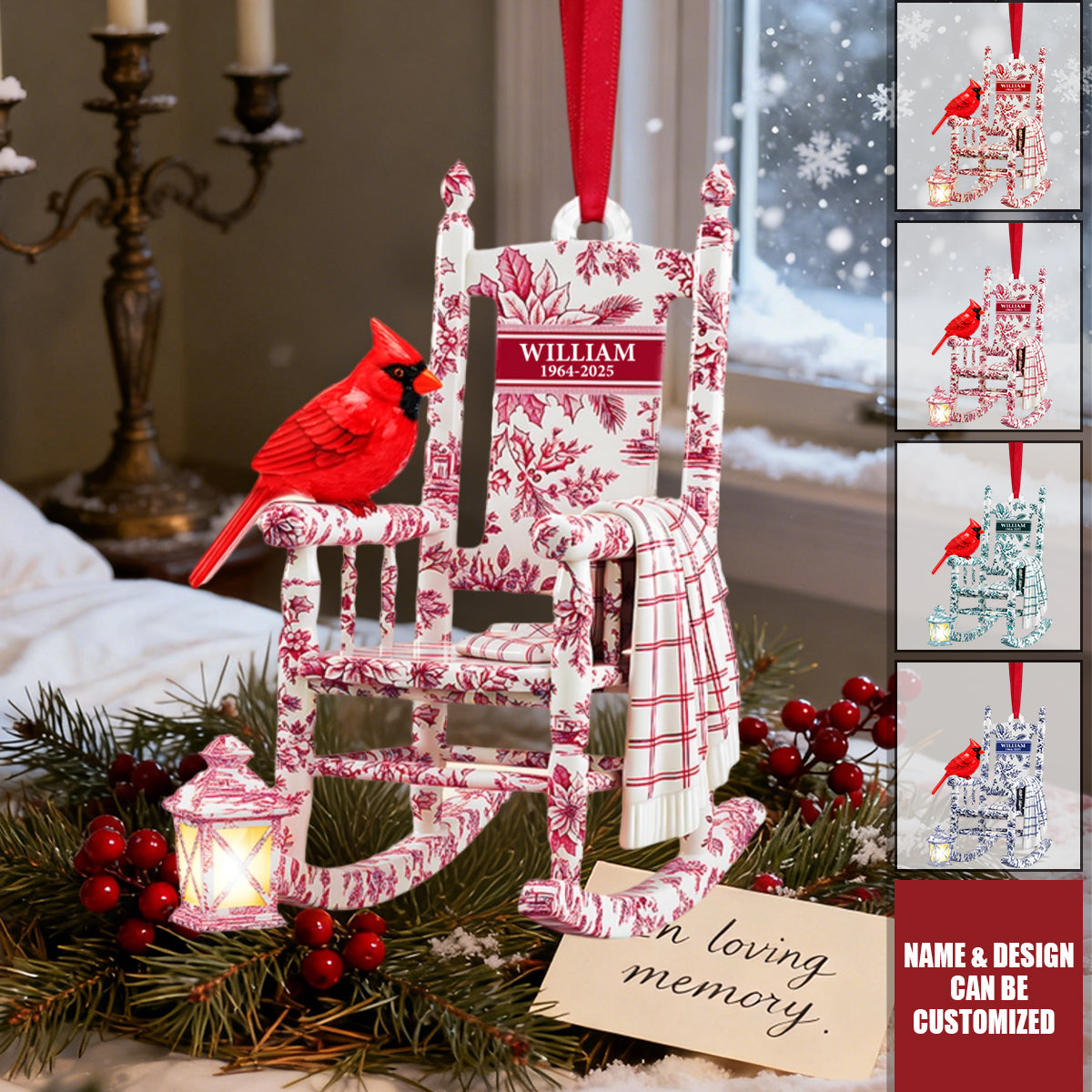 Heaven Cardinal Toile de Jouy Personalized Acrylic Ornament, Gifts For Loved Ones