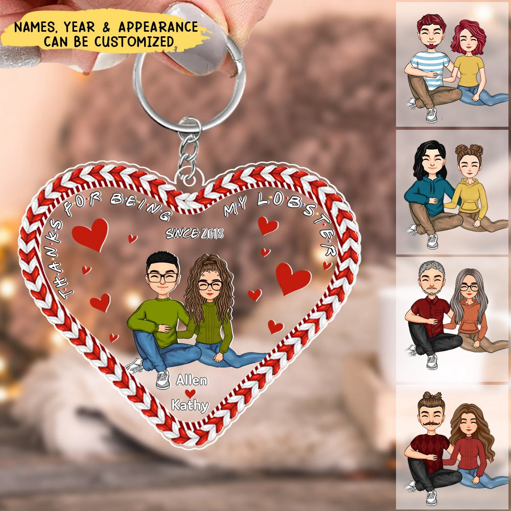 Thanks For Being My Lobster - Personalized Couple Heart Acrylic Keychain, Valentine's Day Gift Idea For Couple