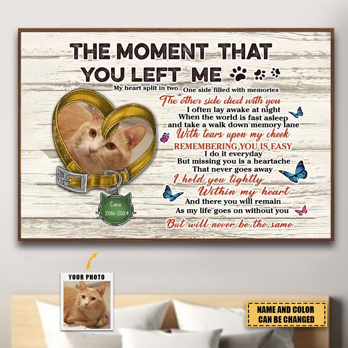 Personalized Memorial Pet Collar Poster - Upload Photo - Memorial Gift Idea For Dog/ Cat Lover - The Moment That You Left Me