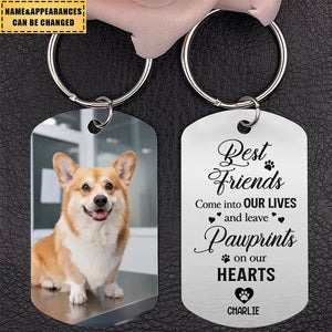 Custom Pet Photo - Memorial Gift Idea For Pet Owner - Best Friends Come Into Our Lives and Leave Pawprints On Our Hearts - Personalized Stainless Steel Keychain