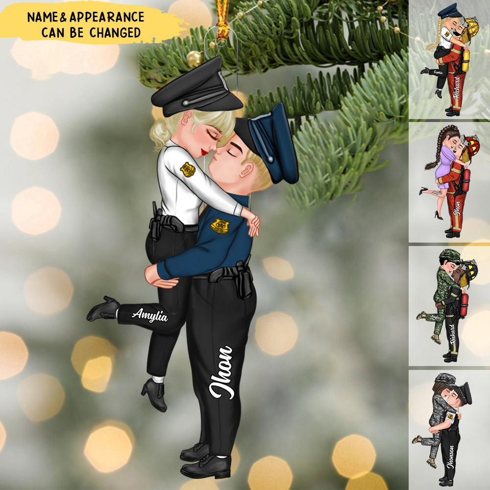 Couple In Christmas Custom Gifts For Husband And Wife Uniform - Personalized Custom Shape Acrylic Ornament