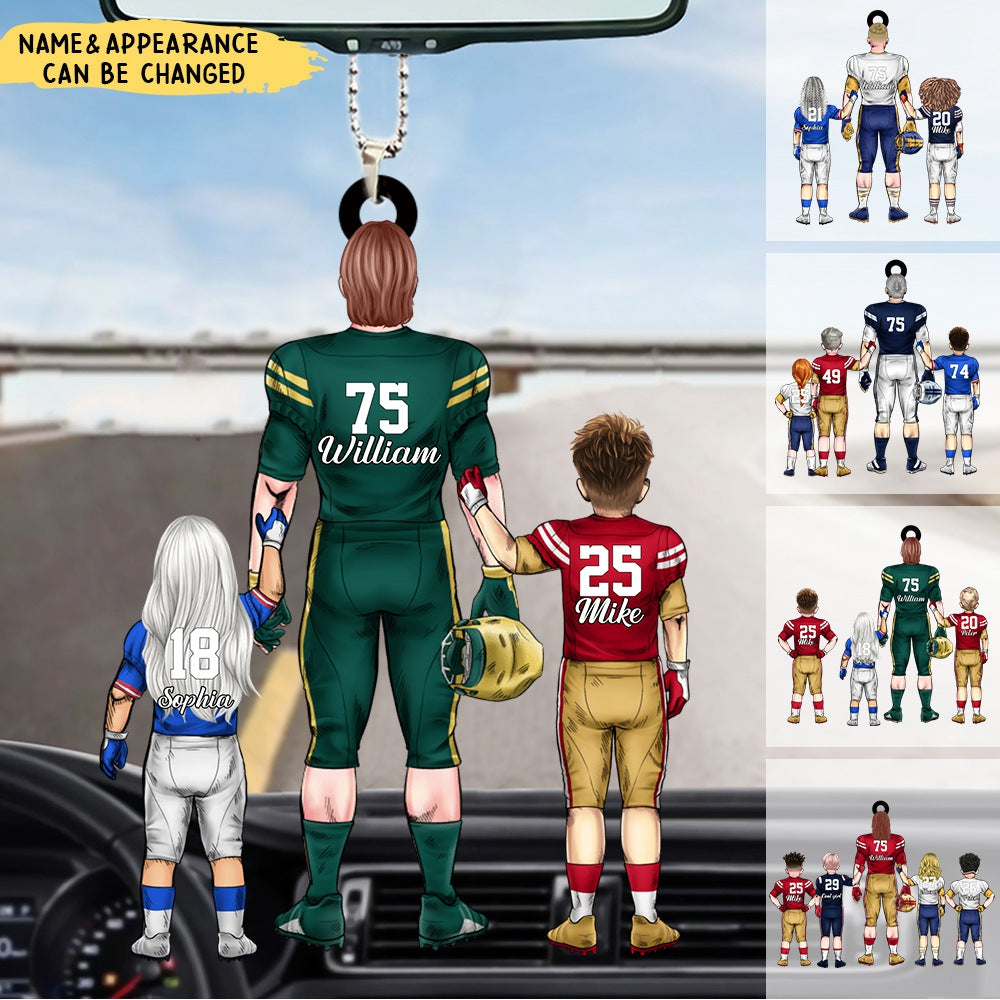 Transparent Car Ornament - Personalized Dad & Kids Football Player