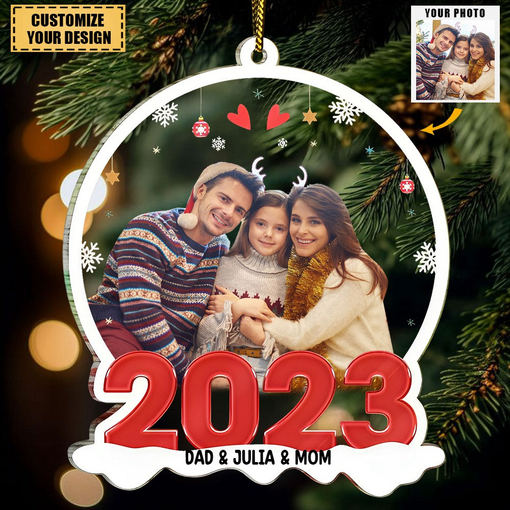 Custom Photo Family Red 2024 - Christmas Gift For Family - Personalized Custom Shaped Acrylic Ornament